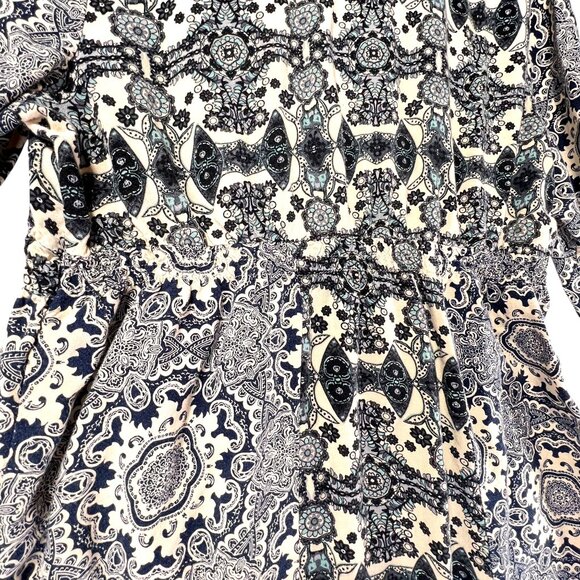 One World Boho Tunic Embroidered Peasant Gypsy Top Paisley Lg Smocked Waist - Picture 7 of 14